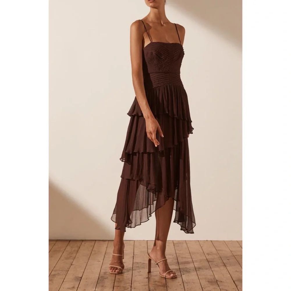 Free People Shona Joy Olympia Pin Tuck Frill Midi Dress
